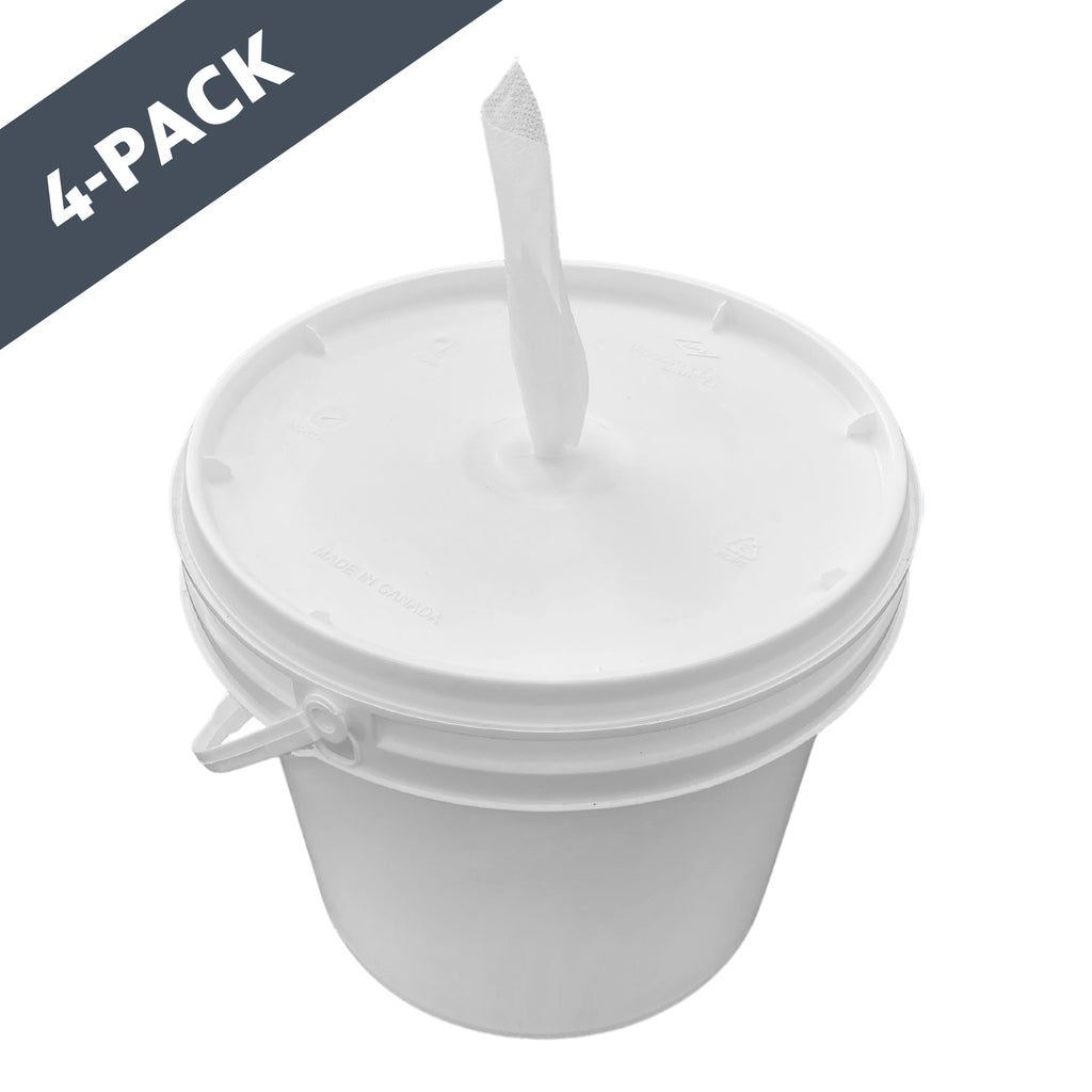White Wipe Dispenser Bucket with Handle - for Wipes on a Roll - 4-Pack