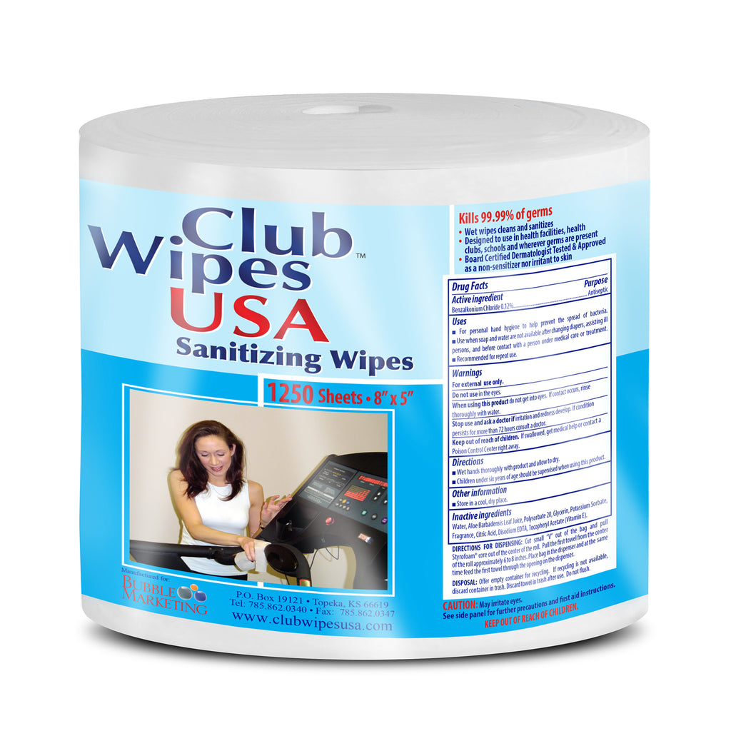 Club Wipes USA Sanitizing Wipes - 4 Mega Rolls of 1250 Wipes - For Dispensers