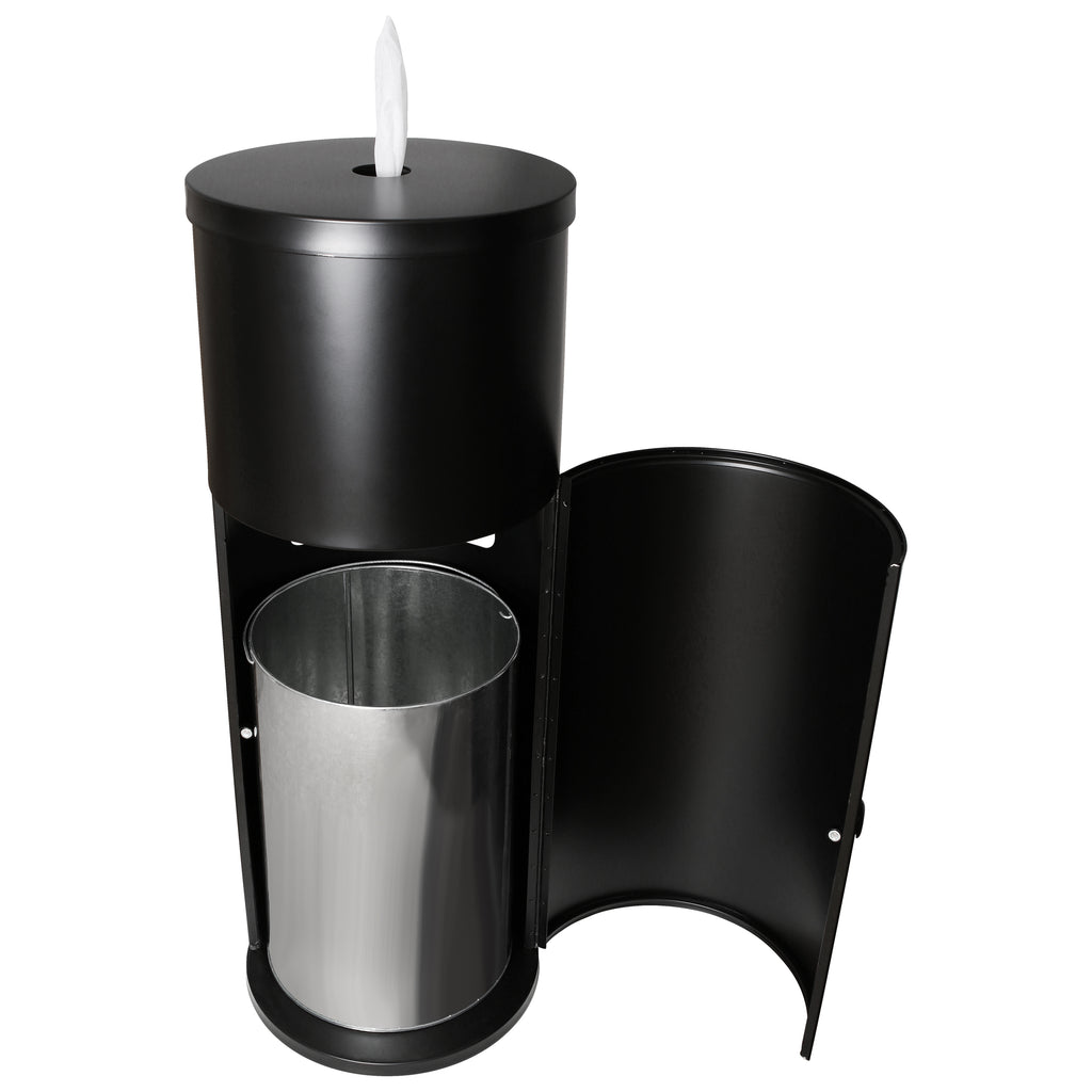 Stainless Steel Wipes Dispenser with Door and Trash Receptacle